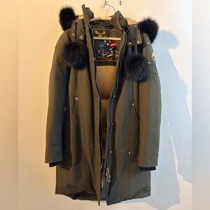 Moose Knuckles Limited Gold Series Olive Parka with Black Blue Fox Fur
